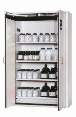 Safety Cabinet S-CLASSIC-90 WD 1968x1200x615mm (HxWxD), RAL 7035, 4 shelves, 1 bottom collection sump
