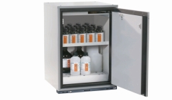 Safety base cabinet UB-T-90, 593x600x800mm RAL 7035, incl. 1x shelf, 1x perforated plate, 1x bottom collecting sump