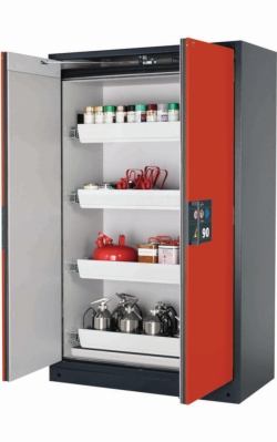 Saftey cabinet Q-PEGASUS-90 WDAC 1193x615x1953mm (WxDxH), RAL7016/3020, 4x pull-out tray, 1x floor drip tray