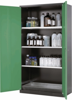 Chemical cabinet CS-Classic 1055x520x1950mm (WxDxH), RAL 7016/6011 3x shelf, 1x bottom collecting sump