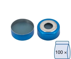 Bimetal crimp caps N 20, blue/silver center hole Silicone blue transpar./PTFE colorless Hardness: 40° shore A Thickness: 3 mm,