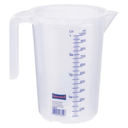 Messkanne 1 L, PP, 2 Skalen mit Deckel offener Griff, transparent und stapelbar