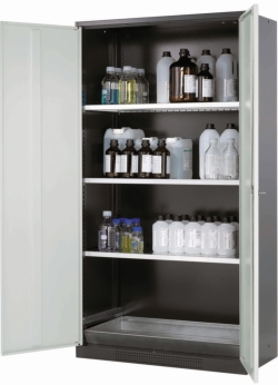 Chemical cabinet CS-Classic 1055 x 520 x 1950 mm (WxDxH), RAL 7016 swing doors grey RAL 7035,