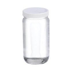 WHEATON-Rundflaschen 500 ml Natronkalkglas klar, weiße PP Kappe 70-400 und PTFE Liner, VE=24