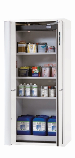 Safety cabinet S-PHOENIX-90 FWAS 896x616x1968mm, RAL 9016, incl. 3 shelf standard, 1x perforated insert
