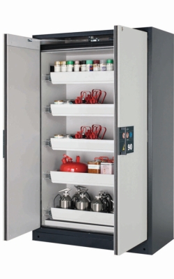 Saftey cabinet Q-PEGASUS-90 WADC 1193x615x1953mm, lichtgrau RAL 7035, 5x pull-out tray, 1x floor collection tray