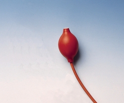 Rubber blower, orange coloured with valve and connection hose