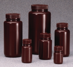 Weithalsflaschen Nalgene™ Economy, PE-HD, mit Schraubverschluss PP, braun