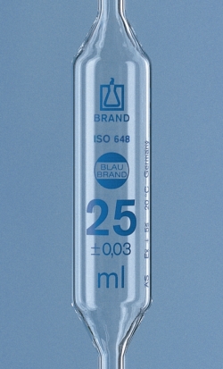 Vollpipetten, AR-GLAS<sup>®</sup>, Klasse AS, 1 Marke, blau graduiert, mit Einzelzertifikat