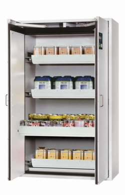 Saftey cabinet S-CLASSIC-90 WDAS 1200 x 615 x 1968 mm (WxDxH), swing doors grey RAL 7035, 4 full pull-out shelves