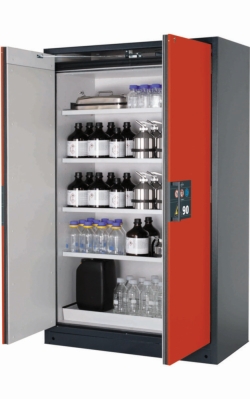 Saftey cabinet Q-PEGASUS-90 WDAC 1193x615x1953mm (WxDxH), RAL7016/3020, 4 shelves, 1 perf.plate, 1 bottom tray