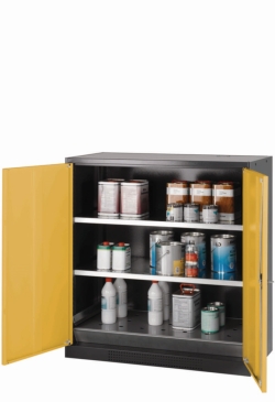 Chemical cabinet CS-Classic 1055 x 520 x 1005 mm (WxDxH), swing doors grey RAL 1004, 2 shelves, 1 perforated