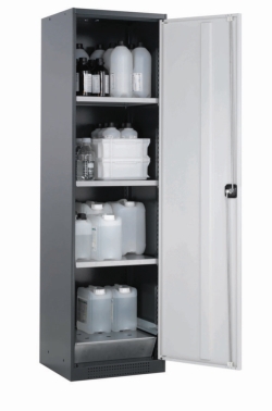 Swing door cabinet CS-Classic 545 x 520 x 1950 mm (WxDxH), RAL 7016 3 shelves, 1 bottom collecting sump,