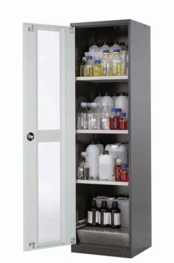 Swing door cabinet with glass RAL 7016, 545 x 520 x 1950 mm (WxDxH) 3 shelves, 1 bottom collecting sump,