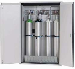 Gas cylinder cabinet G-ULTIMATE-90 WD RAL 7035 lightgrey, 1400x615x2050mm, incl. moutning rail, bottle holder,