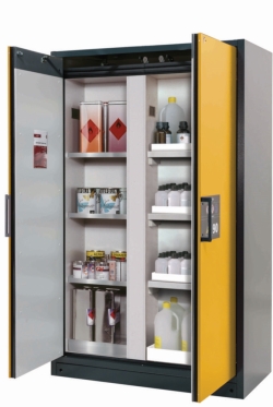 Safety cabinet Q-CLASSIC-90 1193x615x1953mm, RAL 1004, RAL 7016, 3xshelf, 1xperforated sheet insert, 1x collection tray,