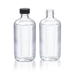 WHEATON-Boston-Rundflaschen 250 ml Natronkalkglas klar, schwarze Kappe und Liner, VE=12 (W216815)