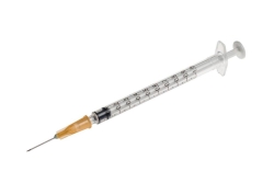 BD Plastipak tuberculin syringe 1 ml PP, Luer, 25 G 5/8", orange, thin-walled, 0.5 x 16mm, attached cannula, sterile, pack of 1