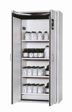 Saftey cabinet S-CLASSIC-90 WDAS 896x616x1968mm (WxDxH), RAL7035, 4 shelves, 1 bottom collecting sump