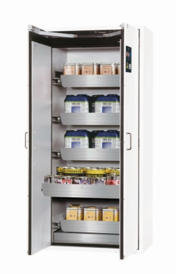 Safety cabinet S-CLASSIC-90 WDAS Model S90.196.090.WDAS, 896 x 616 x 1968 mm 5 x stainless steel pull-out tray (60 kg/19 L)