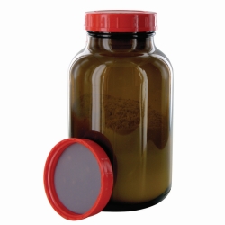 Weithalsflaschen, Glas, braun, Verschluss PTFE-kaschiert