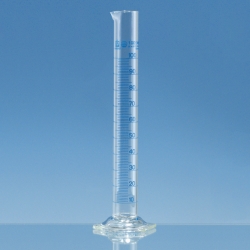 Messzylinder, Borosilikatglas 3.3, hohe Form, Klasse A, blau graduiert, mit DAkkS-Kalibrierschein