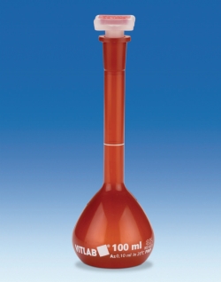 Volumetric flasks VITLAB<sup>®</sup> UV-protect, PMP, Class A with NS stoppers, PP