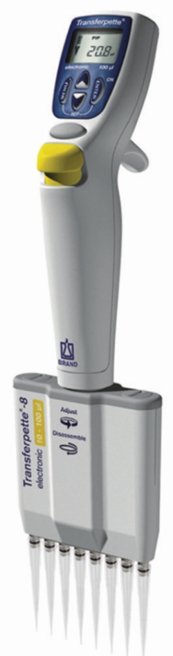 Multichannel microliter pipettes Transferpette<sup>®</sup>-8 / -12 electronic, variable, with device stand