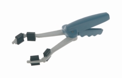 Beaker tongs, with rubber-sleeved jaws