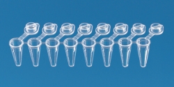 PCR-Gefäße, 8er Strips, PP, mit anhängenden Einzeldeckeln, 1 Steg