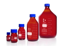 Laborflasche, DURAN<sup>®</sup> braun, mit Schraubverschluss und Ausgießring aus PP