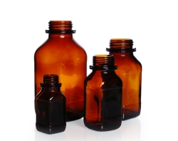 Vierkant-Schraubflaschen, Kalk-Natron-Glas, Braunglas