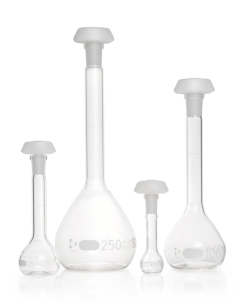 DURAN® Volumetric flask 250 ml, class B white graduation, with one graduation mark, polyethylene stopper, NS 14/23