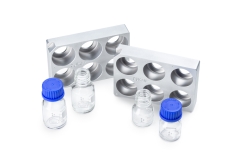 ANSI/SLAS microtiter plate for 2x3 10ml GL 25 laboratory bottle, aluminium