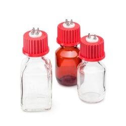 Connectio cap system GL 32 red PBT screw-cap with PTFE insert and 2 ports (stainless steel)