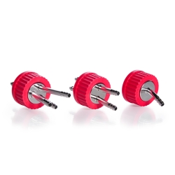 Connection cap system GL 45 red PBT screw-cap with 1 ports (stainless steel)