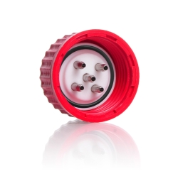 Connection system GL 45 red PBT screw cap with PTFE insert and 5-ports (stainless steel)