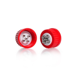 Connection system GL 45 red PBT screw cap with PTFE insert and 2-ports (stainless steel)