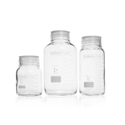DURAN PURE Bottle 500 ml, clear with graduation, GLS 80, with dust protection cap, without screw cap and pouring ring
