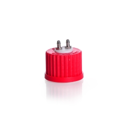 Connection Cap System GL 25 red PBT screw cap with PTFE insert and 2 ports (stainless steel)