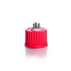 Connectio cap system GL 25 red PBT screw-cap with PTFE insert and 3 ports (stainless steel)