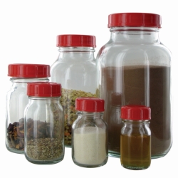 Weithalsflaschen, Glas, klar, Verschluss PTFE-kaschiert
