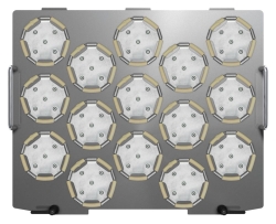 2 L Erlenmeyer flask dedicated platform, 15 clamps, aluminum, for 2 L wide neck Erlenmeyer flasks (DIN-ISO 24450), bottom diame