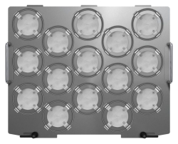 2 L Lauber Thomson flask dedicated platform, 15 clamps, aluminum, for 2 L narrow neck Erlenmeyer, Thomson, or Corning flasks (D