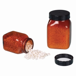 Square wide-mouth containers, PVC, amber