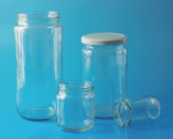 Wide-neck jars, soda-lime glass